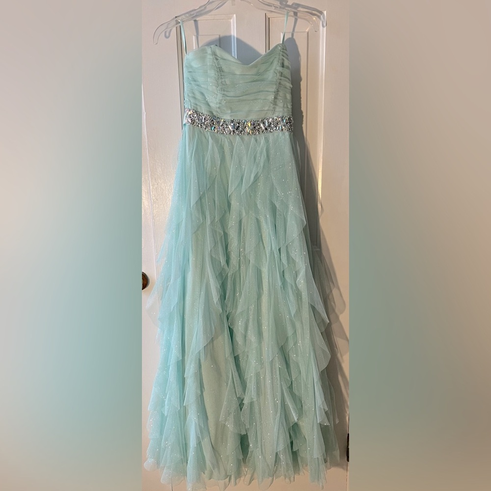 Teeze Me Mint Green Strapless Beaded Prom Dress